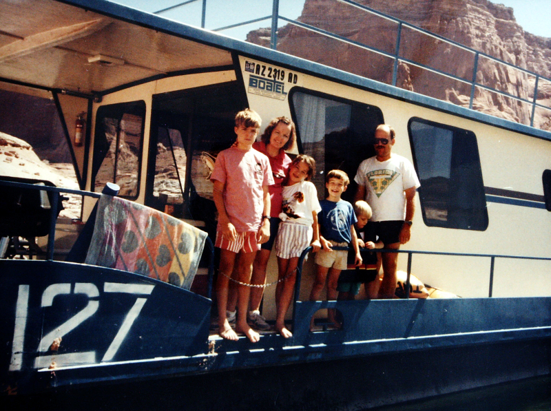 Tom (farthest left) with his family on the Lake Powell trip where this song idea came to him.